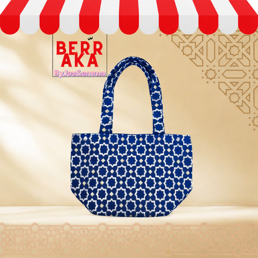 Sac cabas marocain Zellij – Sac en tissu marocain fait main à motif mosaïque géométrique