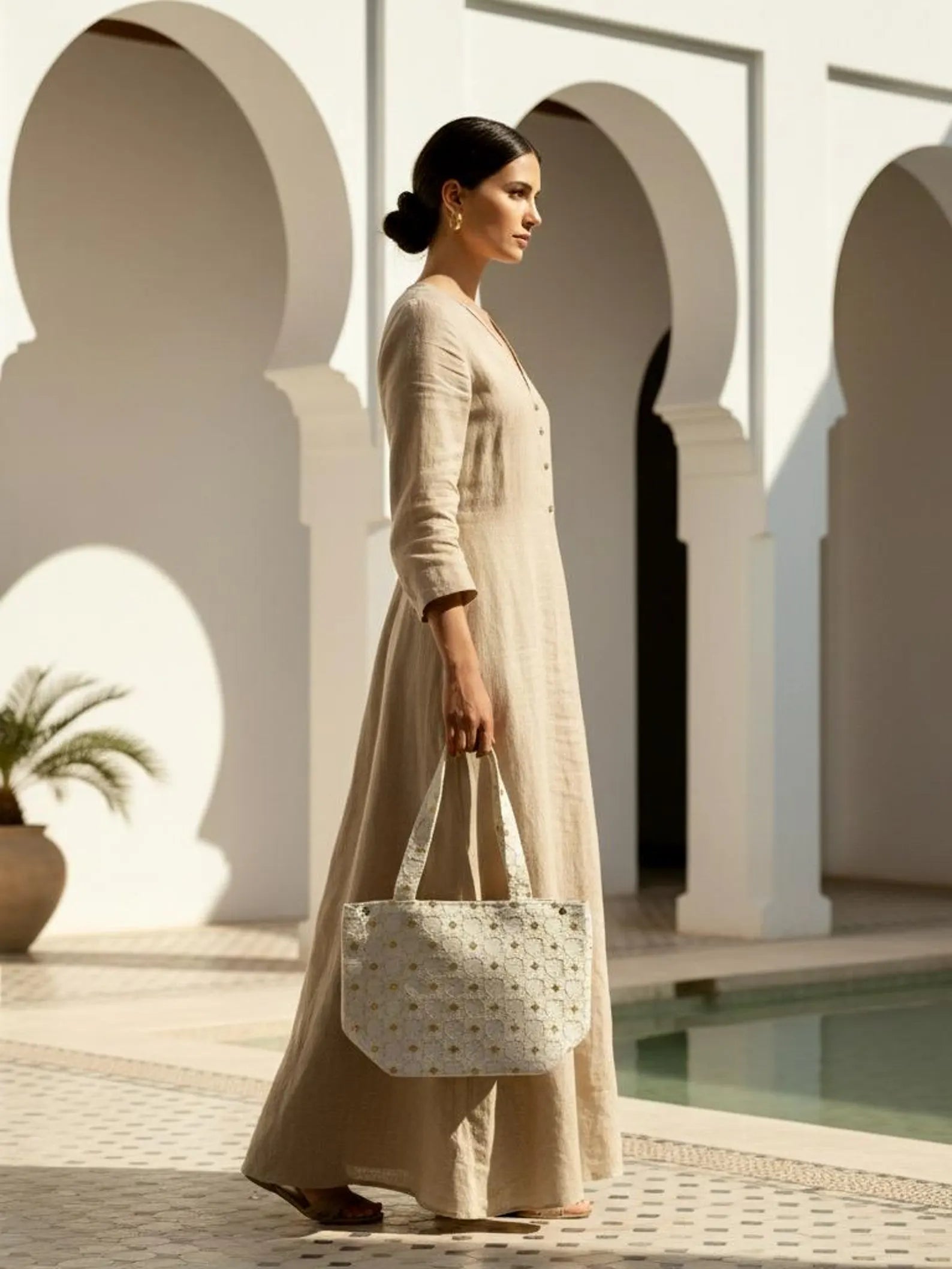 Sac cabas marocain Zellij – Sac en tissu marocain fait main à motif mosaïque géométrique