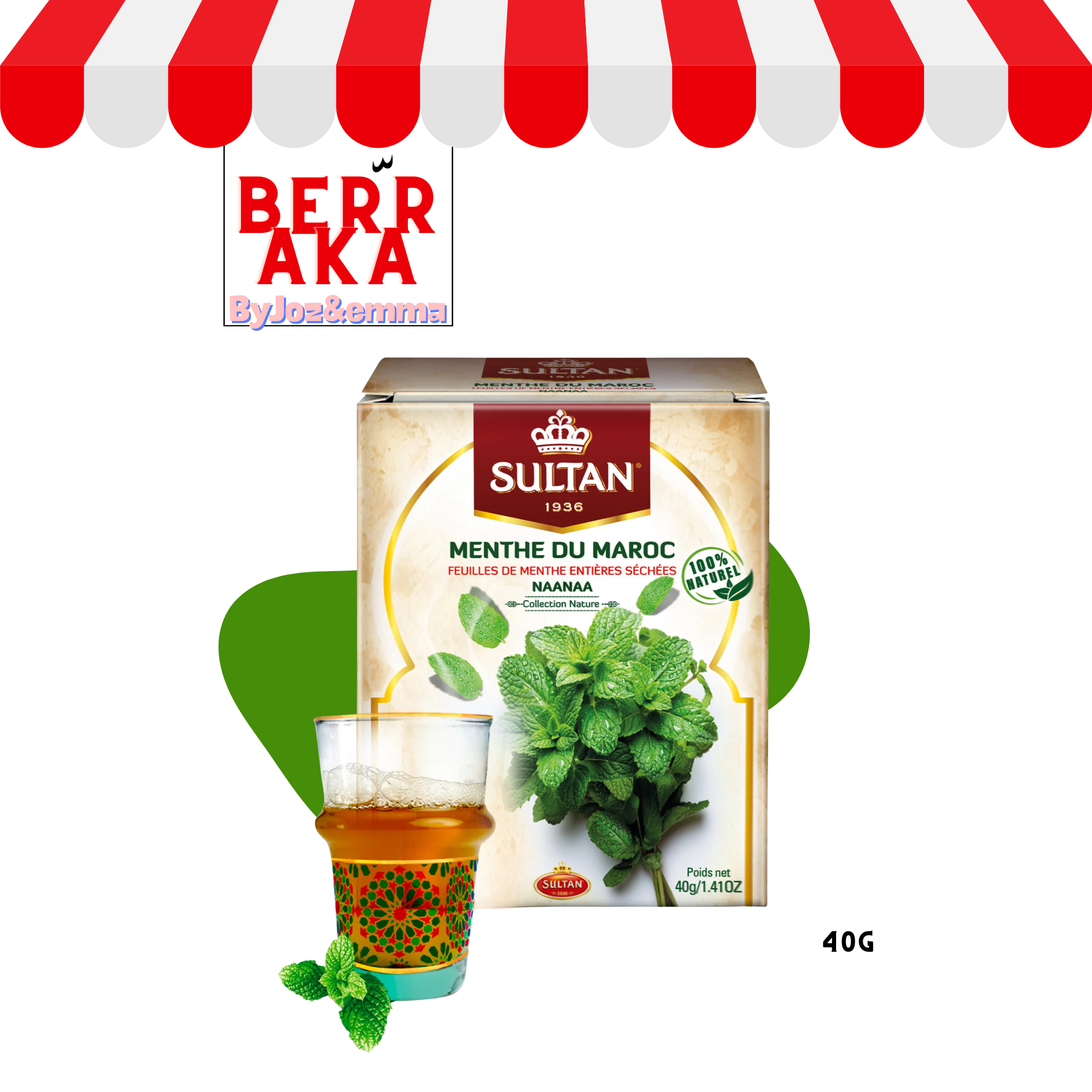 Menthe du Maroc - Feuilles entières séchées 40G